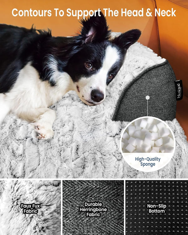 Calming Large Dog Bed for Couch, 41 X 37 Inch Removable Couch Cover for Dogs Washable, Non-Slip Fluffy Plush Dog Sofa Mat for Furniture Protector - Grey2
