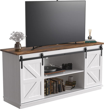 TV Stand for 65 Inch TV, Sliding Barn Doors, Bright White | Farmhouse Entertainment Center, Storage Cabinets, Adjustable Shelves, Media Console for Living Room, Bedroom9
