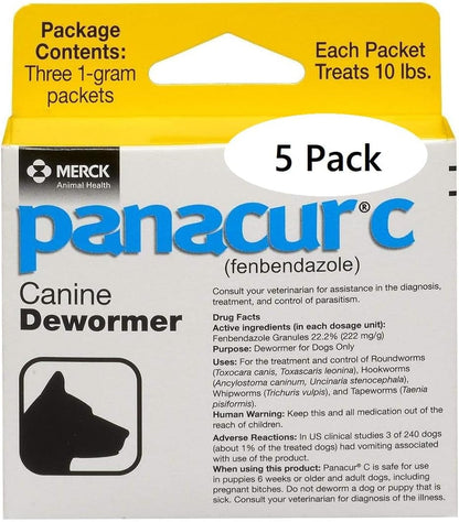 Panacur C Canine Dewormer Dogs 1 (3 Packets) Gram Each Packet Treats 10 Lbs (Fivе Расk, Yellow)1