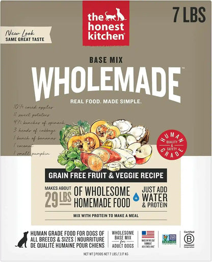 The Honest Kitchen Wholemade Grain Free Dog Food Base Mix, Veggie & Fruit, Human Grade, Easy Homemade Dog Food Starter, Just Add Water, Topper for Dry or Wet Dog Food, 7 Lb Bag Makes 28 Lbs1