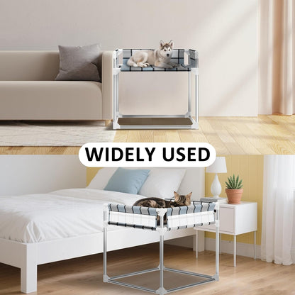 Bedside Cosleeper Dog Bed with Guardrail, 3-Fence Height Elevated Bed Dog | Extension Attached to Human Bed for Medium Dog Cat, Stainless Steel Window Perch Lounge Elevated Sleeper Hammock Furniture7