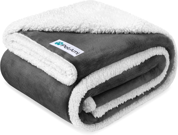Petami Waterproof Dog Blanket for Couch, Extra Large 80X60, Pee Proof Sherpa Fleece Reversible Pet Throw, Furniture Protector for Bed Sofa Crate Kennel, Soft Washable Cover for Dog Cat, Grey Sherpa29