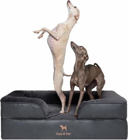 NOAH & PAW Large Dog Bed, 35X25X11 Inch, Orthopedic Dog Beds, Eggshell Memory Foam Infused with Cooling Gel, Inner Cover, Water Resistant, Machine Washable (Faux Leather)22