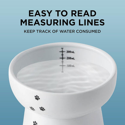 NECOICHI Raised Cat Water Bowl, Elevated, with Measurement Lines, Dishwasher and Microwave Safe (Cat, Extra Tall) White2