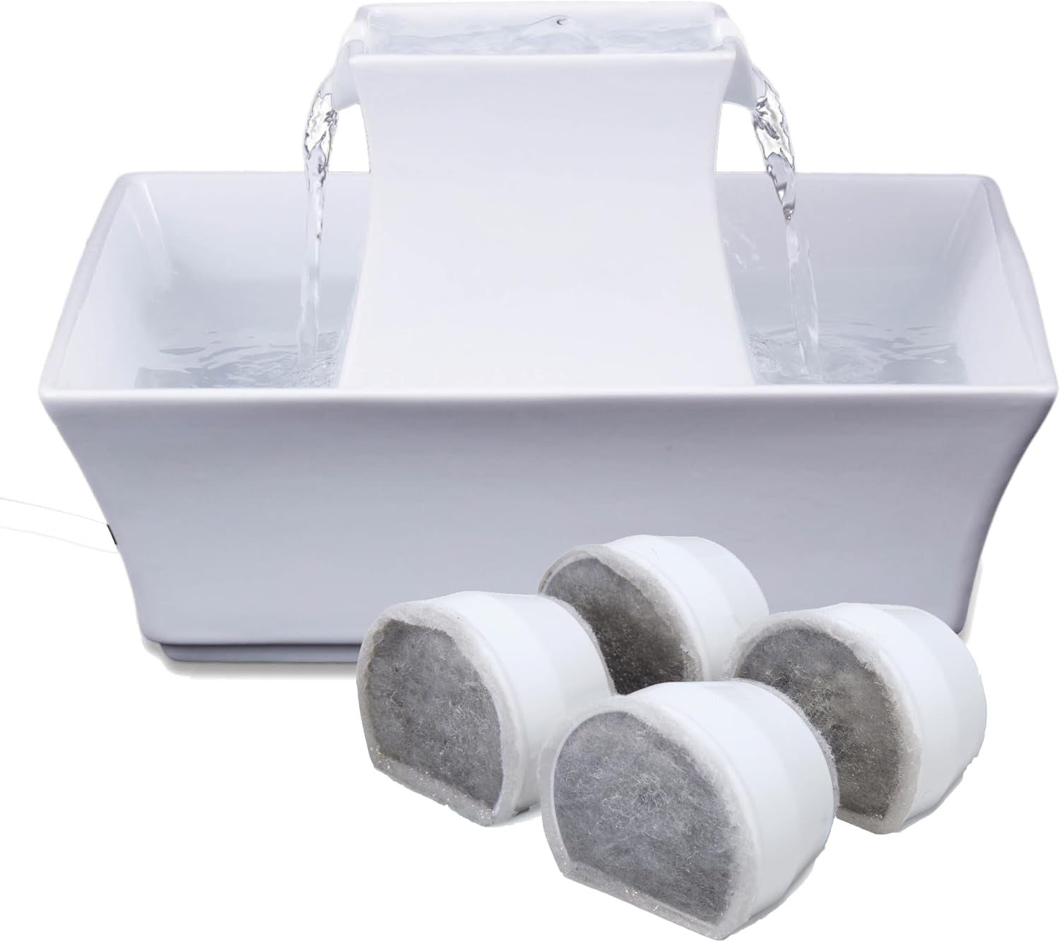 petsafe-drinkwell-pagoda-fountain-filters-included-70-oz-ceramic-white-2-free-falling-water-streams-encourage-hydration-pet-fountain-for-cats-small-dogs-replaceable-carbon-foam-filters