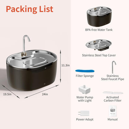 Cat Water Fountain, 3.2L Automatic Cat Fountains for Drinking with Faucet Design, Super Silent Pet Drinking Dispenser with Water Level for Cats, Dogs, Multiple Pets (Black, 3.2L)8