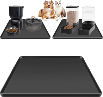 Silicone Square Mat 16X16 for Water Bowl, Waterproof Pet Bowls Mat, Black | with Raised Edge, Non-Slip Cat Dog Water Dispenser Mat Protects Floors from Water & Food Spills1