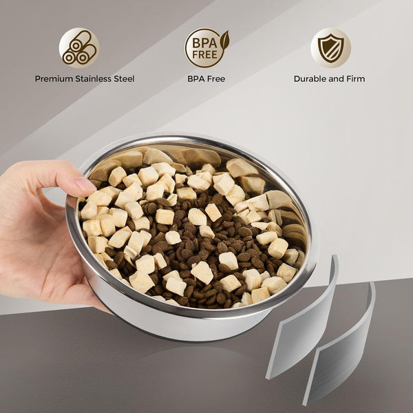 Dog Bowls Durable Non-Slip Stainless Steel Dog Bowls 2-Pack Holds 3 Cups | Basic Bowls for Dogs with Rubber Base for Dry Food, Wet Food and Water2