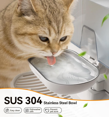 Wireless Cat Water Fountain No Filters, Wastewater Separation, FEELNEEDY Stainless Steel Bowl, 3.5L Pet Water Fountain for Cats & Dogs Dispenser, White4