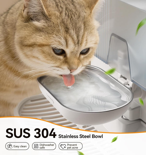 Wireless Cat Water Fountain No Filters, Wastewater Separation, FEELNEEDY Stainless Steel Bowl, 3.5L Pet Water Fountain for Cats & Dogs Dispenser, White4