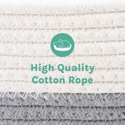 Kitty City Woven Cat Bed with Removable Washable Cushion, Cozy Braided Rope Indoor Cat Bed with Natural Catnip, Warm round Cat Bed for Small to Medium Cats, 14” X 19" - White/Grey7