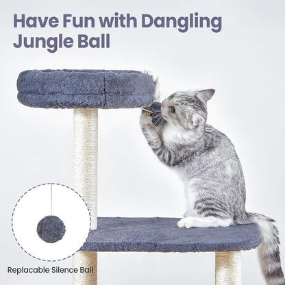 Small Cat Tree Tower with Lots of Scratching Posts - 42 Inch Medium Compact Cats Scratch House with Hammock Perch for Multi Level 2 Kitty - Indoor Corner Cat Bed Condo Climbing Gym Towers Furniture4