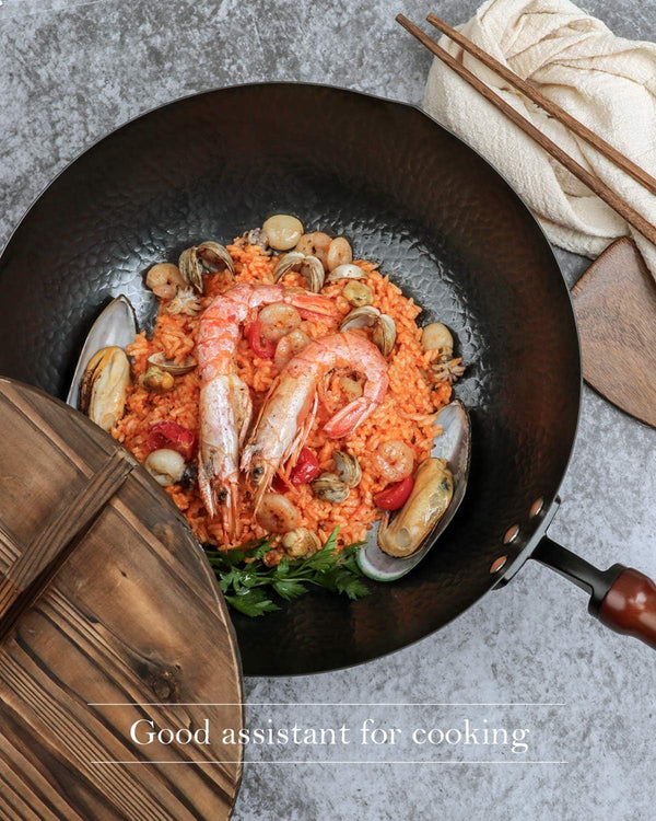 Wok Pan 12.5", Woks and Stir Fry Pans with Lid, Carbon Steel Wok with Cookware Accessories, Flat Bottom Suits for All Stoves2