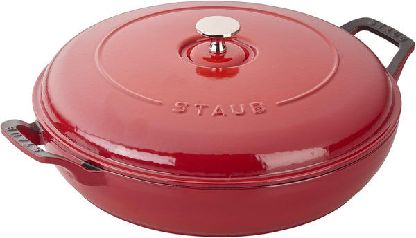 Staub Cast Iron Braiser, Dutch Oven, 3.5-Quart, Serves 3-4, Made in France, Cherry1