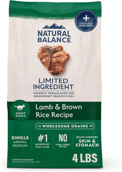 Natural Balance Limited Ingredient Adult Dry Dog Food - Complete Nutrition for Adult Dogs - Wholesome Grains Brown Rice Recipe - Limited Ingredient Formula - 24 Lb - Lamb & Brown Rice24