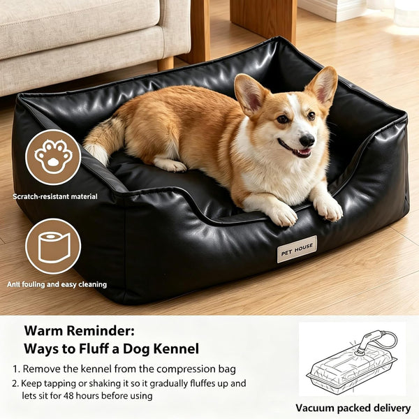 Marchul Faux Leather Dog Bed, Waterproof Cat Sofa Bed with Non-Slip Bottom | Leather Dog Bed, Washable Pet Couch for Small and Medium Dogs & Cats, 29.5 X 23.6In Black7