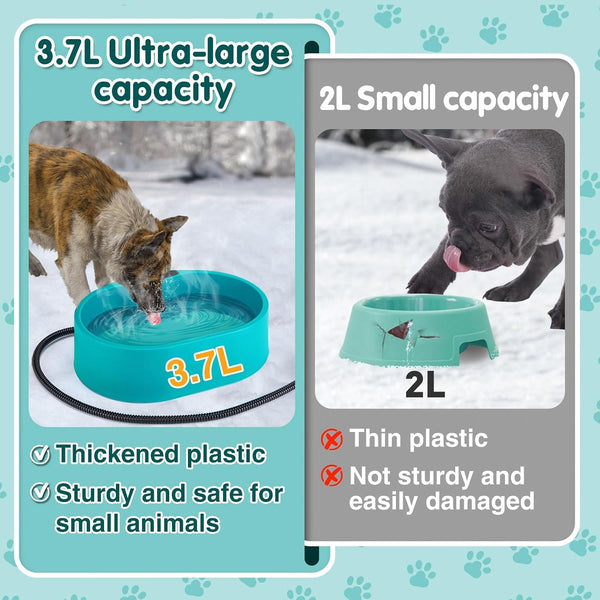 3.7L Heated Water Bowl for Outdoor Dogs Cats - 30W Thermostatic Control Heating Pet Bowl with 6.6Ft Bite-Proof Cord for Winter Chickens2