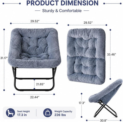 Oversized Square Moon Chair for Adults, Soft Faux Fur Folding Lounge Chair with Sturdy Steel Frame, Comfortable Reading Gaming Chair for Living Room, Bedroom, Grey3