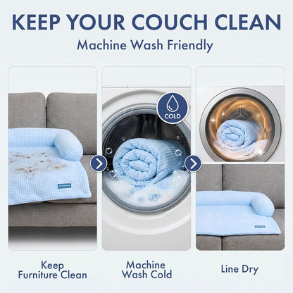 Spark Paws Cooling Couch Cover Dog Bed, Furniture Protector Mat, Non-Toxic Washable Pet Cooling Pad for Large & Small Dog - Hearts Blue - Size M6