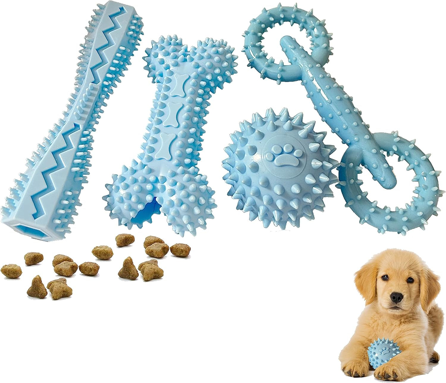 4-pack-puppy-teething-toys-chew-toys-for-0-6-month-puppies-blue-small-medium-dogs-durable-interactive-food-dispensing-bone-ball-donut-dog-boy