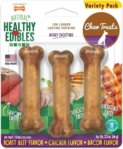 Nylabone Healthy Edibles Natural Chews, Long Lasting Dog Bones, Healthy Dog Treats, Bacon Flavor, X-Small (8 Count)18