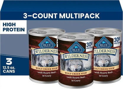 Blue Buffalo Wilderness Grain Free Adult Wet Dog Food, Wolf Creek Stew with Hearty Beef, 30G Protein per Can, 12.5 Oz. Can (Pack of 12)16
