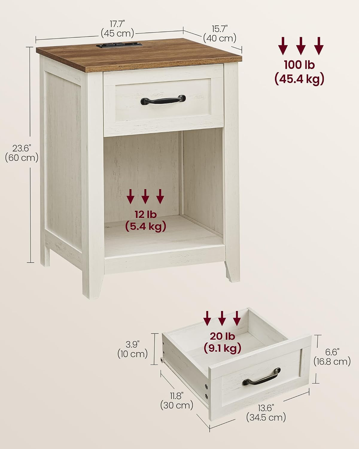 vasagle-farmhouse-nightstands-with-charging-station-1-drawer-set-of-2-bedside-table-side-table-with-open-compartment-for-bedroom-rustic-white-and-honey-brown-liry-collection-ulet859k41