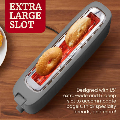 ECT2517G SLIMTOAST 2-Slice Long Slot Toaster, Grey | Cool-Touch Body, 6 Browning Shades, Extra-Wide 1.5" Slot Fits Artisan Bread, Bagels, Waffles & English Muffins3