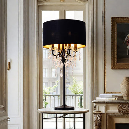 Drum Shade Black Crystal Table Lamp, 4 Light Black Gold Shade Table Lamp, Candle Base Table Light, for Living Room, Bedroom, Reading Room, Hallway, Corridor1
