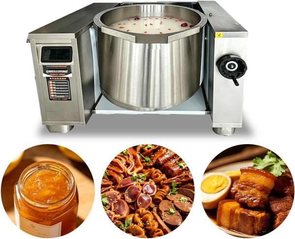 200L Commercial Tilting Induction Skillet, 25KW High Power Stir Fry Wok, 800Mm Diameter 420Mm Depth, Full Stainless Steel & Cast Iron, Heavy Duty for Restaurant Central Kitchen Food Processing8
