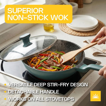 Nonstick Wok Pan with Glass Lid, 11.8In Die Cast Stir Fry Pan | Deep Ceramic-Coated Wok with Glass Lid, Soft-Touch Handle, and Induction-Ready Base for Stir Fry and Everyday Cooking.2