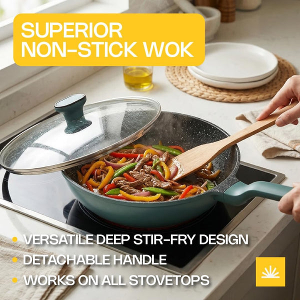 Nonstick Wok Pan with Glass Lid, 11.8In Die Cast Stir Fry Pan | Deep Ceramic-Coated Wok with Glass Lid, Soft-Touch Handle, and Induction-Ready Base for Stir Fry and Everyday Cooking.2