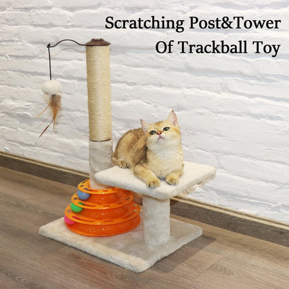 PEEKAB Cat Scratching Post Kitten Sisal Scratcher Tree with Tracks Toy Balls for Indoor Cats and Kittens - 25 Inches9