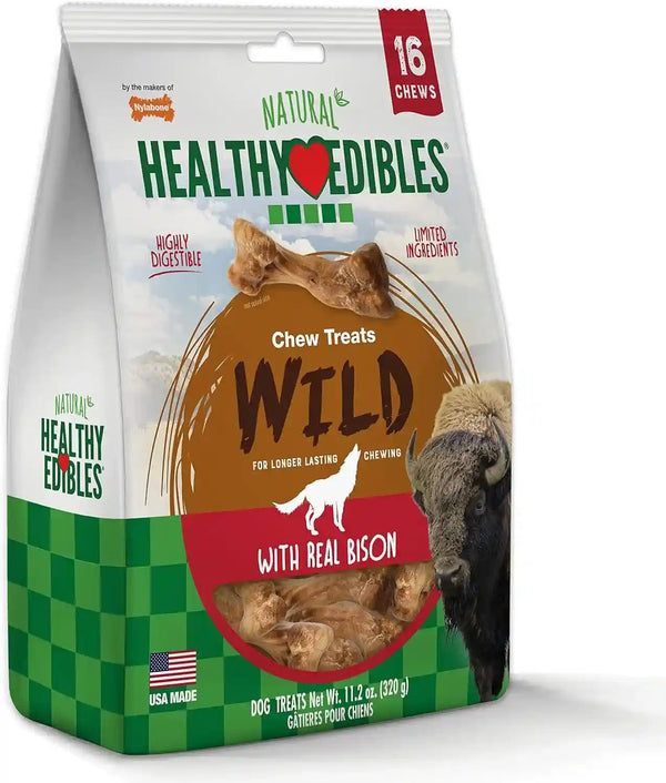 Nylabone Healthy Edibles WILD Natural Dog Chew Treats, Bison Flavor, Small Dogs up to 20 Lbs - Made in USA (16 Count)11
