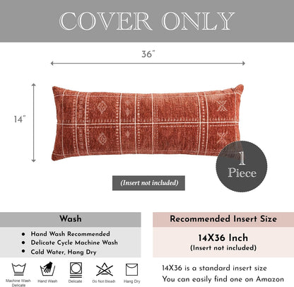 Decorative Lumbar Pillow Cover 14X36, Long Decorative Throw Pillow for Bed, Terracotta Rust Red Boho Textured Chenille Accent Pillowcase for Bedroom Home Décor (Cover Only)5