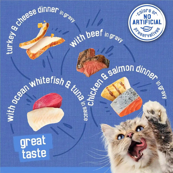 Purina Friskies Wet Cat Food Variety Pack, Shreds with Beef, Turkey and Cheese Dinner, Chicken and Salmon Dinner, and with Ocean Whitefish and Tuna - (Pack of 40) 5.5 Oz. Cans4