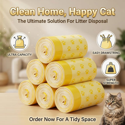 Extra Large Cat Litter Box Liners 120 Count (6 Rolls), Drawstring Cat Litter Bags for Automatic Litter Box, Leakproof & Odorless for Multi-Cat Household, Cats and Dogs 23.6" X 19.7"6