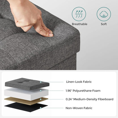 SONGMICS Storage Ottoman, Small Ottoman Foot Rest with Legs, 15 X 15 X 15.7 Inches Foot Stool, Load up to 660 Lb, for Living Room, Bedroom, Dorm, Dark Gray ULSF14GYZ6