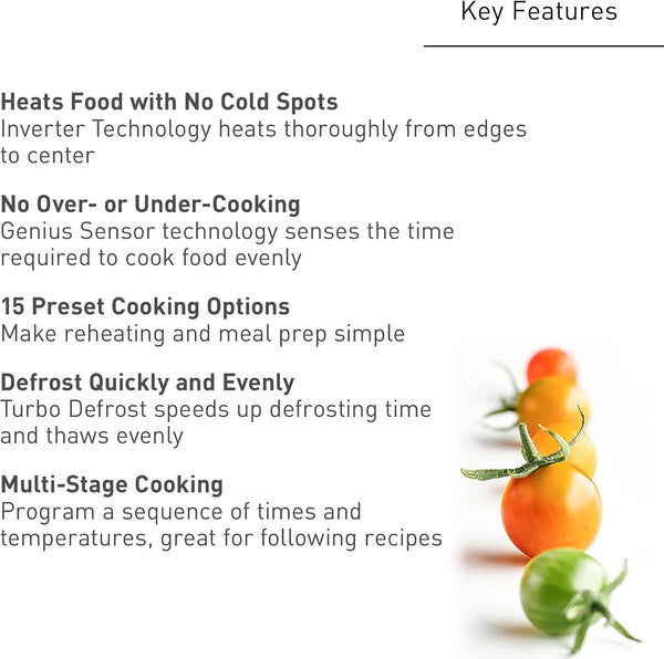 Panasonic Countertop Microwave Ovens, 0.9 Cu. Ft. 1000W, 15 Auto Cooking Presets, Inverter Technology for Even Cooking, with Genius Sensor Technology and Turbo Defrost- NN-SD47QSDAYH2