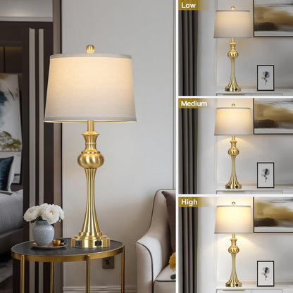 28.75" Gold Table Lamps Modern 3-Way Touch Control Dimmable Bedside Lamp with USB A+C Ports & AC Outlets for Living Room Bedroom Nightstand Lamp (Bulb Included)6