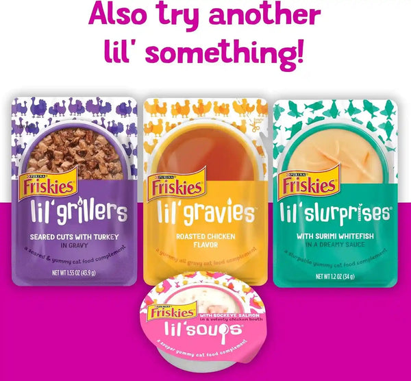 Purina Friskies Pureed Cat Food Topper, Lil’ Shakes with Scrumptious Salmon Lickable Cat Treats - (Pack of 16) 1.55 Oz. Pouches8
