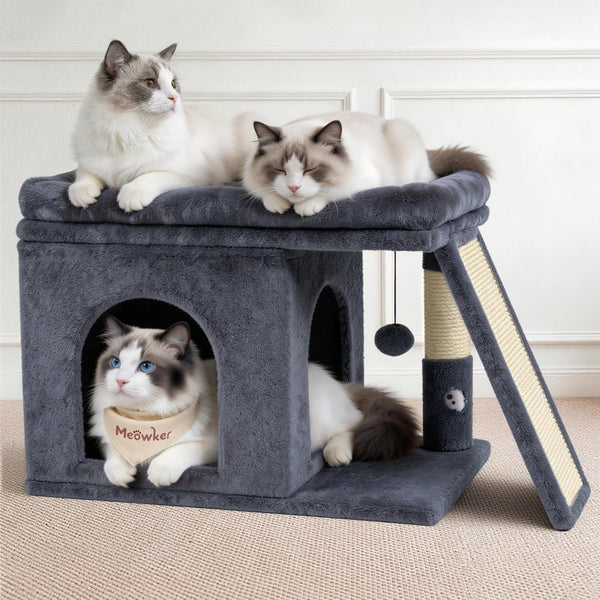 Cat Tree Tower Bed with Scratching Post for Indoor Cats, Dark Gray | Modern Heavy Duty Sturdy Small Condo Equipped with Platform Perch & Hideout, Ideal Rest Climb Area for Kittens Large Cats1