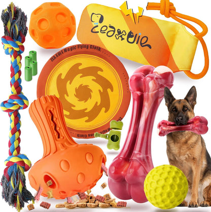 Zeaxuie 12 Pack Heavy Duty Various Dog Chew Toys Pack for Aggressive Chewers - Includes Large Rope Toy, Squeaky Toys & Indestructible Chew Bone for Medium, Large & X-Large Breeds Dogs9