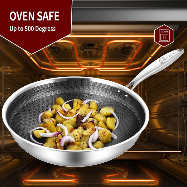 Hybird Nonstick Wok Pan with Lid | 10-Inch | Rivented Handle | Non Toxic | Tri-Ply Stainless Steel | Ceramic Coating | Stir Fry Pan | Induction Compatible | Dishwasher & Oven Safe6