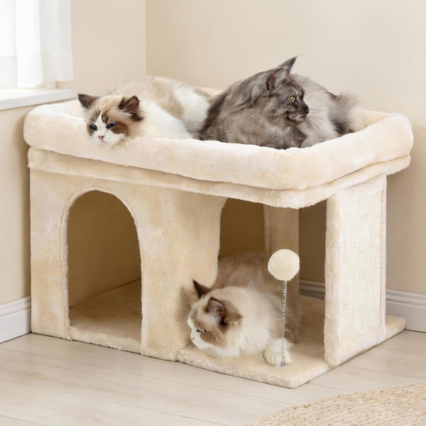 Heybly Cat Tree, 14" Cat Tower with Large Cat Bed & Condo HCT203SW | Cat Furniture for Indoor Cats Large Adult, Cat House with Scratching Posts and Spring Balls for Kittens, Light Gray10