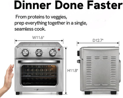 6-In-1 Retro Air Fryer Toaster Oven Combo, Compact 12.7 QT Small Countertop Convection Oven, Fits 9" Pizza & 4 Toast, Hexagon Hybrid Heating, Enamel Baking Pan Included, Dark Grey Color10