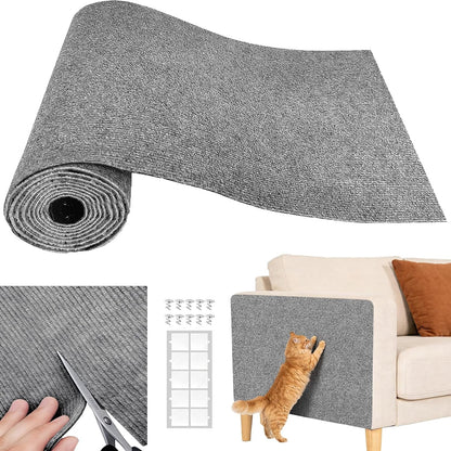 Cat Scratch Couch Furniture Protector, Self-Adhesive Scratch Pad | 39.3X15.8In, DIY Climbing Cat Carpet Mat for Door Window Protector, Couch Guard from Claws with Pins & Tape (Lightgrey)15