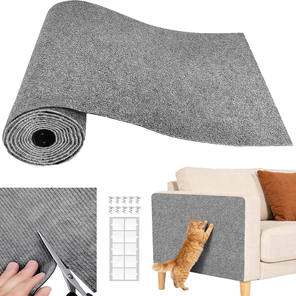 Cat Scratch Couch Furniture Protector, Self-Adhesive Scratch Pad | 39.3X15.8In, DIY Climbing Cat Carpet Mat for Door Window Protector, Couch Guard from Claws with Pins & Tape (Lightgrey)15