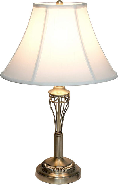 LC1001-ABS Antique Brass Three Pack Lamp Set (2 Table Lamps, 1 Floor Lamp) with Fabric White Bell Shaped Shades4