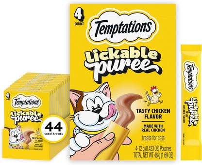 Temptations Creamy Puree Cat Treats, Chicken, Salmon & Tuna, 24 Count | under 15 Calories per Tube, Great for Senior Cats, No Chewing Required, No Added Sugar, Fillers, or Artificial Preservatives15